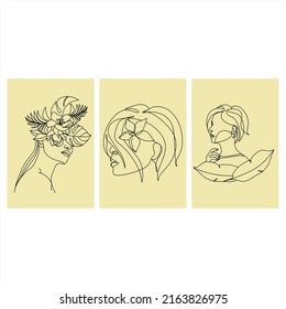 Line Art Woman Face with Flowers Continuous One Line Drawing. Female Art Print Line Drawing. Woman Face Modern Print. Minimalist Female Contour Art Design. Salon Logo. Natural Cosmetics symbol
