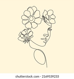 Line Art Woman Face Flowers Continuous Stock Vector (Royalty Free ...