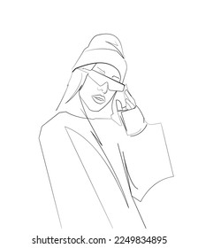 Line art, woman - female portrait. Vector drawing minimal black line color. Images of beauty young lady face. Illustration graphic design for fashion, poster