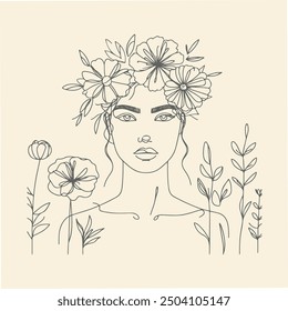  Line art  Woman with Floral Crown