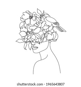 Line Art Woman Flowers Head Flowers Stock Vector (Royalty Free ...