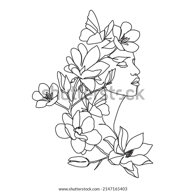 Line Art Woman Flowers Head Flowers Stock Vector Royalty Free 2147165403 Shutterstock 0930