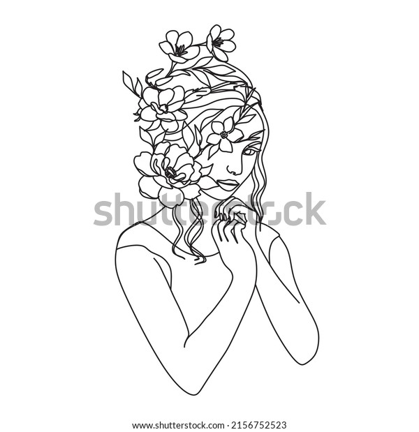 Line Art Woman Flowers Head Flowers Stock Vector Royalty Free 2156752523 Shutterstock 0758