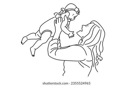 line art of woman hold her baby. Happy Mother day
