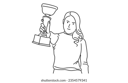 line art of woman holding golden trophy