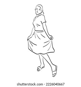 line art woman holding her skirt illustration vector hand drawn isolated on white background