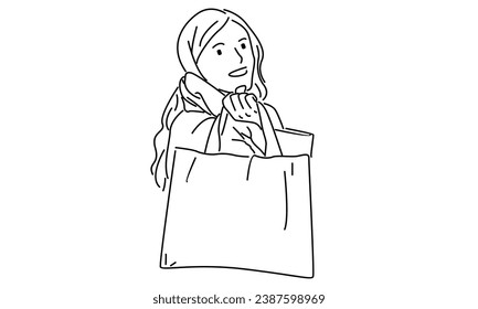 line art of woman holding shopping bags
