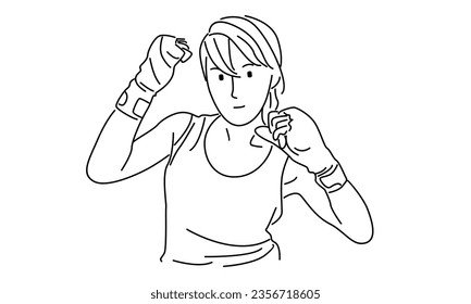 line art of woman kickboxer vector illustration