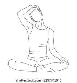 Line art woman meditating   streching neck vector 