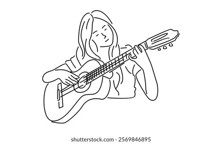 line art of woman playing acoustic guitar