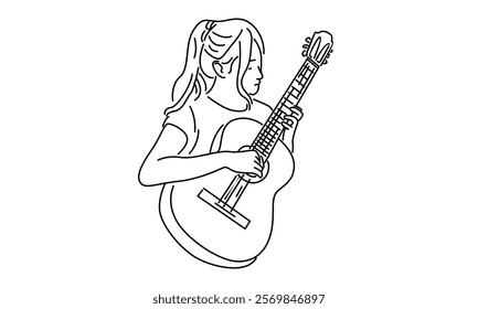 line art of woman playing acoustic guitar