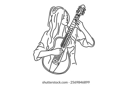 line art of woman playing acoustic guitar