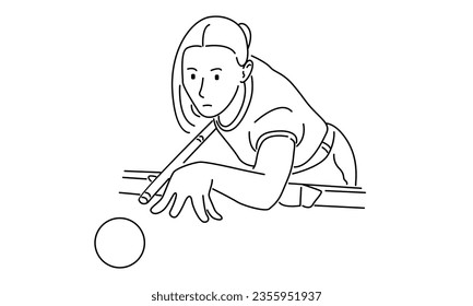 line art of woman playing pool billiard vector illustration