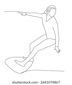 line art of woman playing surfing