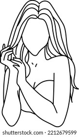 Line art woman portrait isolated on white background.