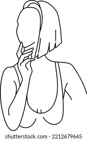 Line art woman portrait isolated on white background.