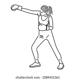 line art of woman posing in boxing style