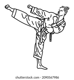 line art of a woman posing in karate coolly