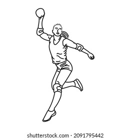 line art of woman posing stylishly playing handball