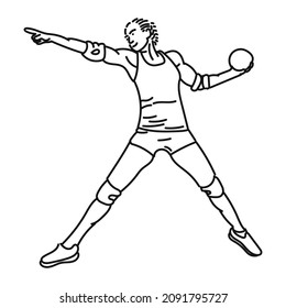 line art of woman posing stylishly playing handball