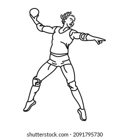 line art of woman posing stylishly playing handball