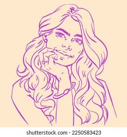 Arte de línea de mujer posando vector para tarjeta, ilustración, decoración