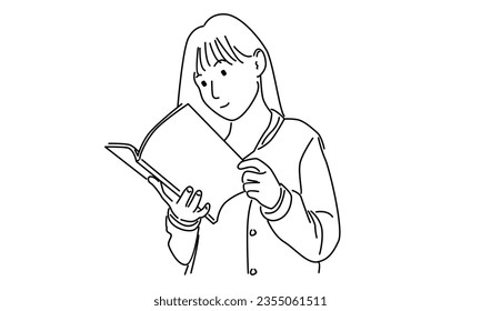 line art of woman reading book vector illustration