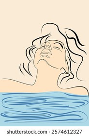 Line art of a woman relaxing having a bath 