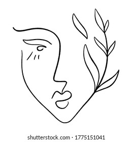 Mujer de arte de línea. Concepto de amor propio y cuidado. Dibujo continuo de líneas, moda, cuidado de belleza vector minimalista, niña bonita ilustración facial. Perfecto para la impresión de camisetas.