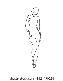 Line art woman silhouette vector background. Female figure pose in modern simple linear style. Girl body posture design. Beauty and fashion collection concept.