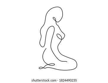 Line art woman silhouette vector background. Female figure pose in modern simple linear style. Girl body posture design. Beauty and fashion collection concept.