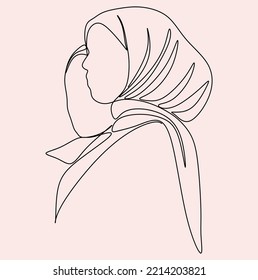 Line art woman. Vector portraits of a woman in sunglasses and a headscarf. Beauty brand decoration, massage, meditation, body care.