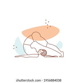 Line art woman yoga color composition with female character in yoga pose vector illustration