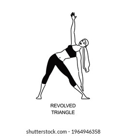 Line art woman yoga color composition with female character in yoga pose vector illustration