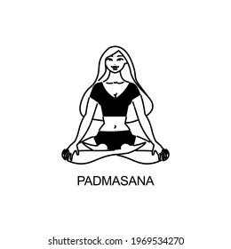 Line art woman yoga color composition with female character in yoga pose vector illustration