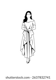 Line Art of a Woman's Beautiful Clothes