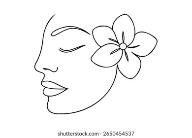 Line art a woman's profile with closed eyes a flower Single face