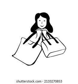 line art women love to shop