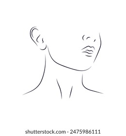 Line art women profile portrait with black thin lines. Elegant women face with lips side view
