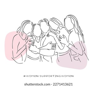 line art of women supporting women. Women's day art.