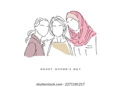 Line art of women's day concept. Womanhood. Women colleagues.