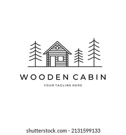 line art wood cabin logo vector illustration, simple logo cabin