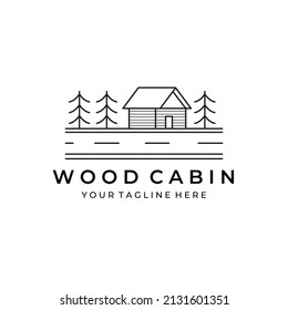 line art wood cabin logo vector illustration, simple logo cabin