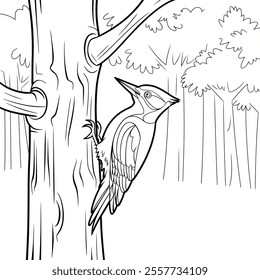 A line art woodpecker of a coloring page 
