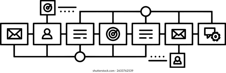 Line Art Workflow Diagram with Steps and Elements Icon Design