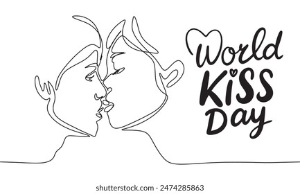 Line art World Kiss Day text lettering banner concept. Hand drawn vector art.