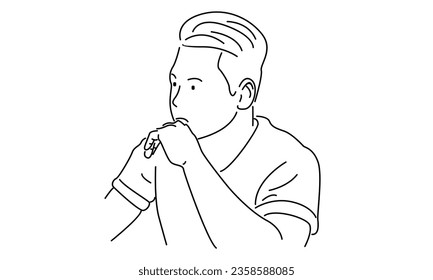 line art of worried man thinking vector illustration