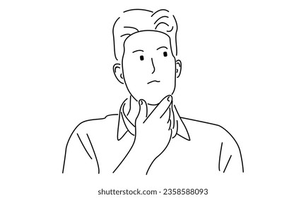 line art of worried man thinking vector illustration