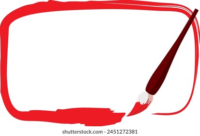
Line art written with calligraphy brush and red ink
