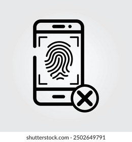 Line art wrong fingerprint icon logo vector illustration design, for smartphone features theme design